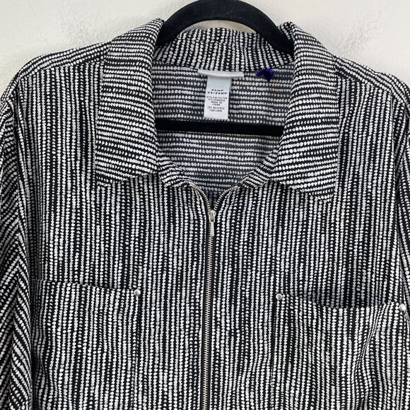 Catherines Womens Petite Plus 2XWP Black White Tunic Top Zip Front 3/4 Sleeve - Picture 6 of 8